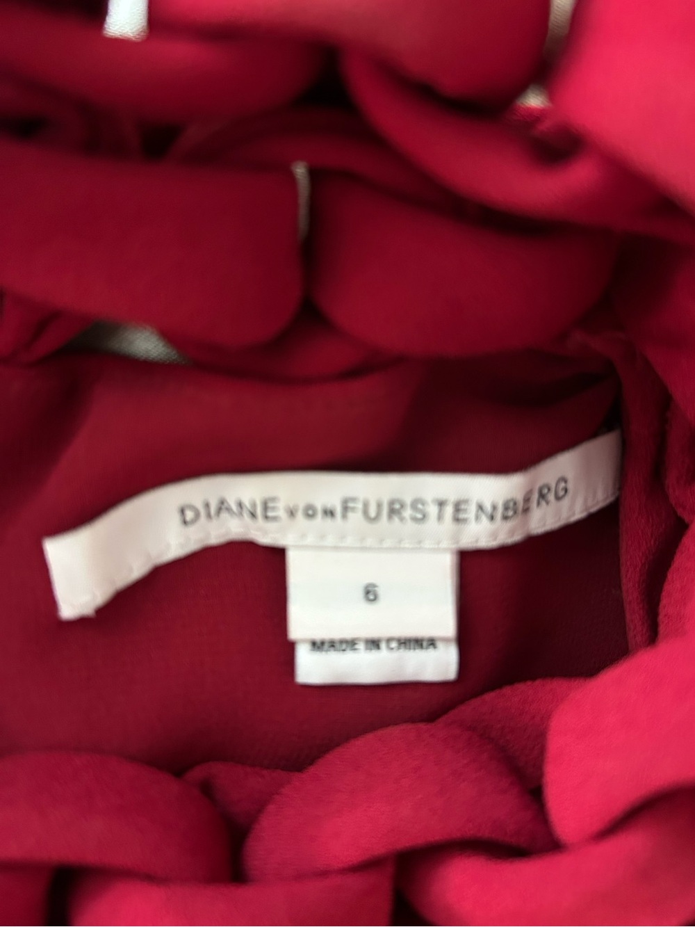 Diane Von Furstenberg Vintage Red Dress with Braided Collar Detail Long Sleeve - Picture 4 of 10